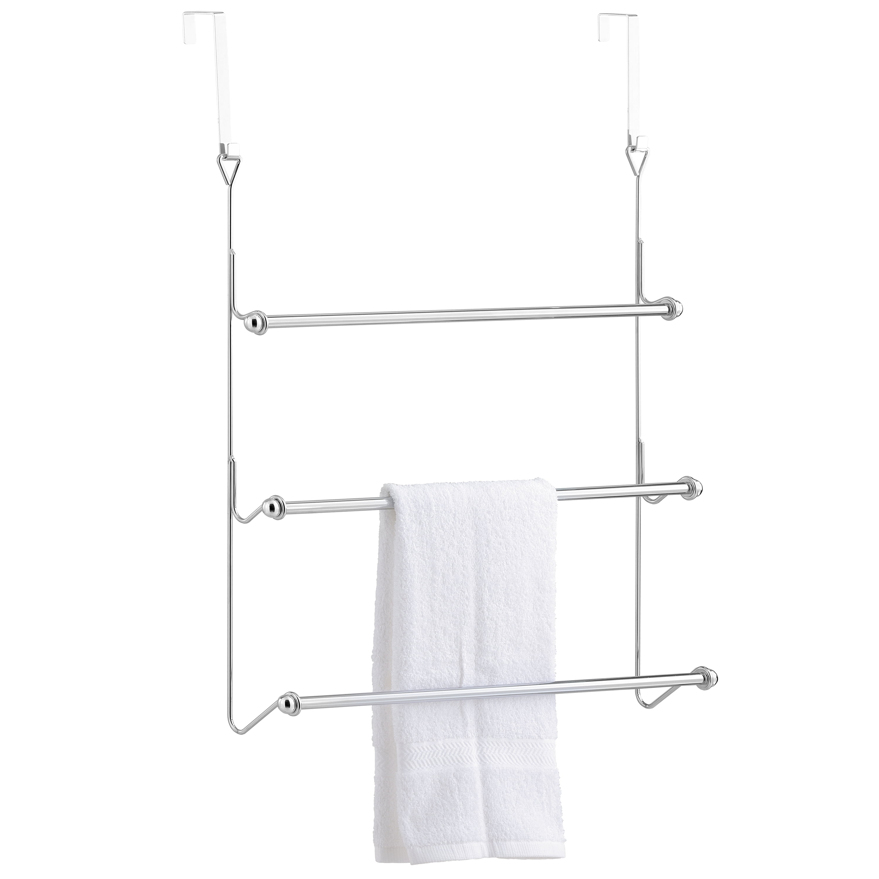 MyGift Over-The-Door 3 Tier Bathroom Towel Bar Rack with Chrome-Plated Finish