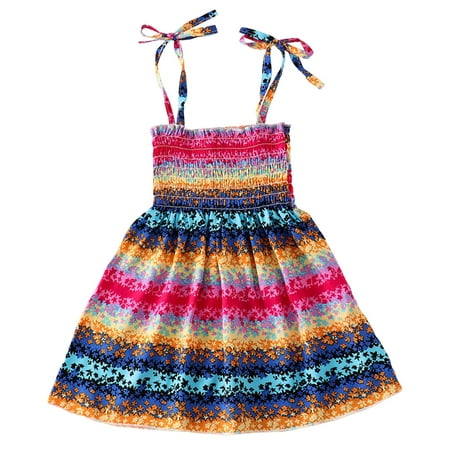 

Child Baby Girls Dress Striped Printed Sleeveless O-Neck Summer Princess Dance Party Clothes Sundress Comfortable Cozy Dresses