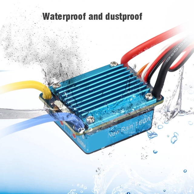 RC Electronic Speed Controller, 3S 160A Waterproof Brushed ESC With 5V 1A BEC T Plug For 1/12 Or Lager RC Car
