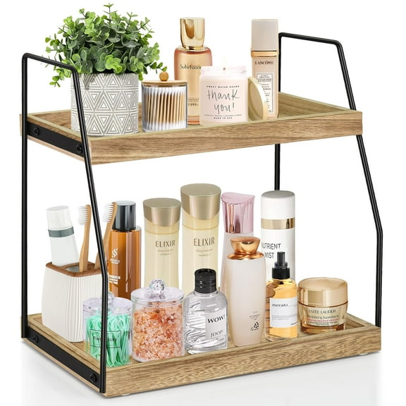 2-Tier Bathroom Countertop Organizer Vanity Tray, Bathroom Countertop Storage Shelf Cosmetic Organizer Holder, Bathroom Tray for Counter