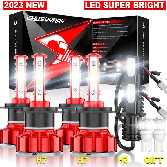 6PCS H7 Headlight High Low Beam & H3 Fog Light LED Combo Plug&Play Car Light Bulb 6000K Bright White