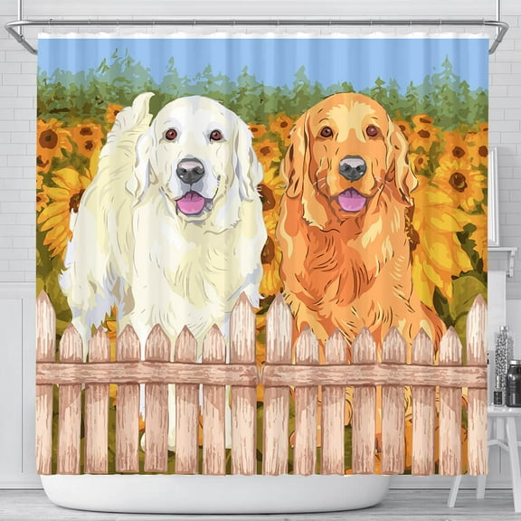 Dog Shower Curtains Sunflower Shower Curtain Golden Retriever Shower Curtain TTY221SH - 71x74 inches