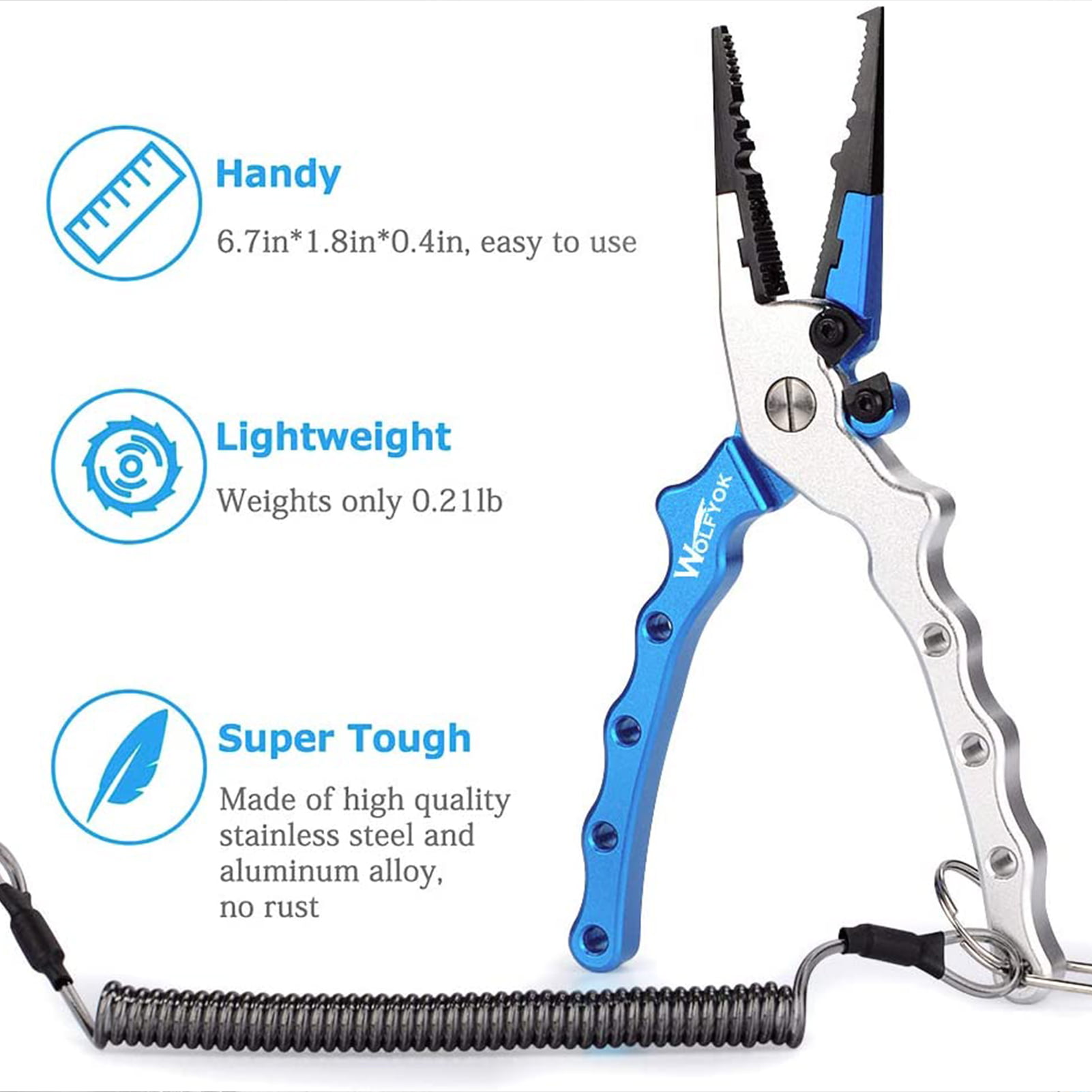 Wolfyok Aluminum Fishing Pliers and Stainless Steel Hook Removers Pliers  Saltwater Split Ring Tool Blue for Fishing Gear Accessories Line Cutters  with Sheath and Lanyard 