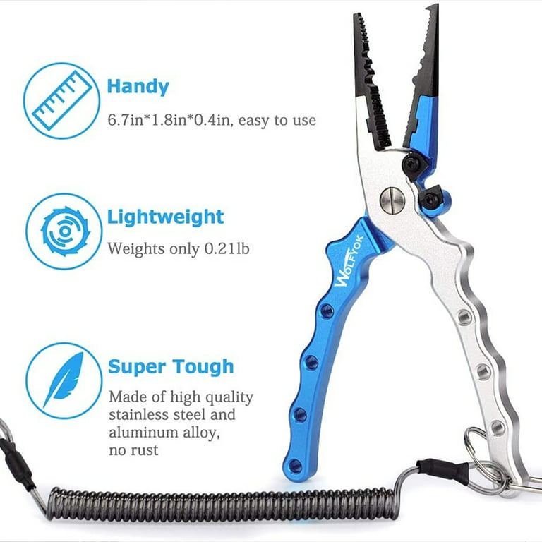 Wolfyok Aluminum Fishing Pliers and Stainless Steel Hook Removers Pliers  Saltwater Split Ring Tool Blue for Fishing Gear Accessories Line Cutters  with