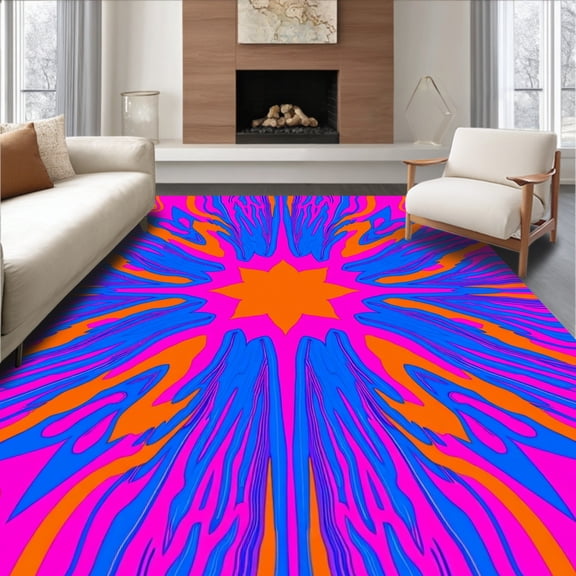 ODIKA 4'x6' Machine Washable Non-Slip Area Rug, Celestial Starburst Circular High Traffic Rug, Pink, 352375