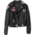 thumbnail image 1 of DoYBSelf Women Floral Print Embroidery Turndown Collar Pu Biker Leather Jacket, 1 of 5