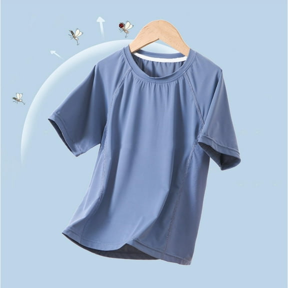 Spazoro Toddler Girls T-shirts, Solid Color Activewear Sport Summer Crewneck Short Sleeve Tops Blue Size 3-16T