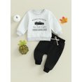 thumbnail image 2 of Cenuakty Toddler Boys Halloween Outfits Letter Pumpkin Car Print Long Sleeve Sweatshirts and Long Pants 2Pcs Fall Clothes Set, 2 of 9