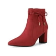 thumbnail image 1 of Unique Bargains Bottines à Talon Bloc à Bout Pointu avec Fermeture Éclair pour Femme Rouge US 9, 1 of 8