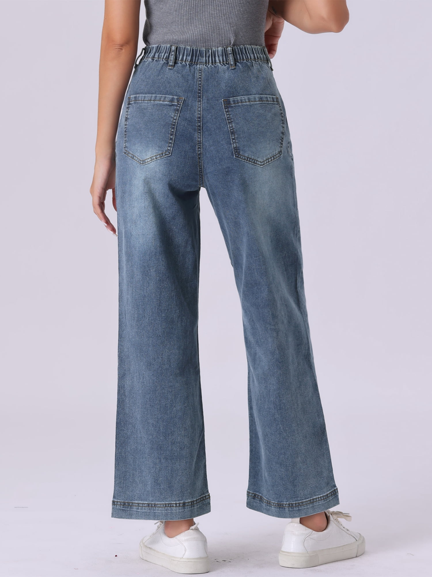 DARING DIVA Women's Wide High Waisted Stretchy Jeans Buttoned Denim Pants S Gray Blue