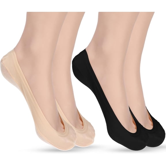 4 Pairs Women Polyester Ultra Low Cut Non-Slip Thin Liner Socks No Show Invisible Liner Footies Loafer Socks Hidden Boat Socks Summer Lightweight Socks for Flats Heels Business Casual Shoes