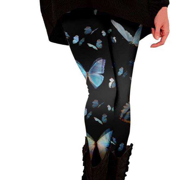 Bibifish Womens Yoga Pants Butterfly Print Yoga Pants High Waist Stretchy Fabric Casual Walk & Streetwear Elegant Leggings For Ladies