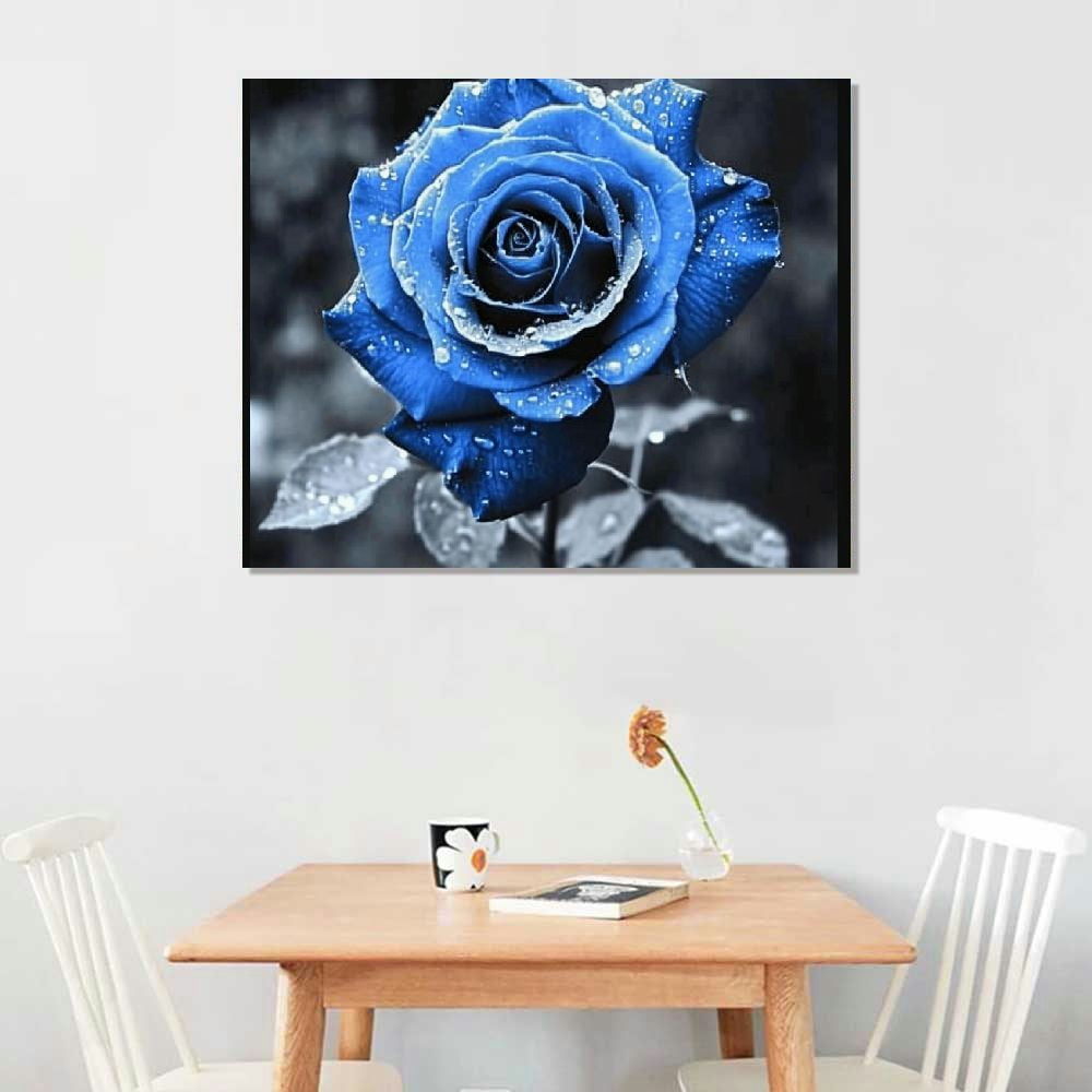 JEUXUS Blue Rose Canvas Wall Art Black and White Flowers Painting