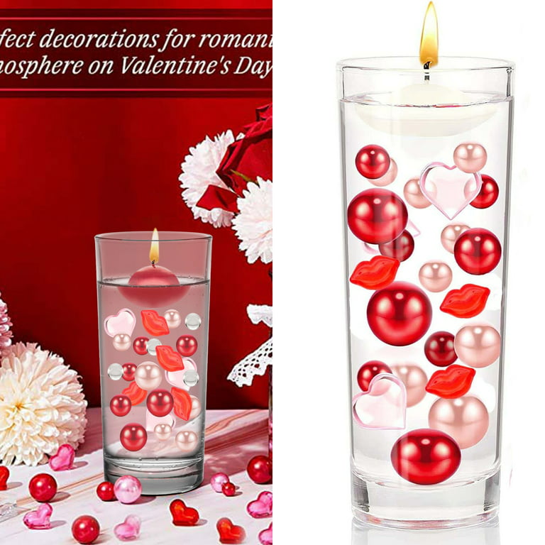 EXVEST Colored Pearl and Water Gel Jelly Beads for Vase Filler with Rose Scented Floating Candles in Valentine's Day Wedding Mother's Day Birthday Party