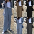 thumbnail image 2 of 2 Pcs/Set Lady Formal Coat Pants Set Long Sleeves Open Stitch Cardigan Mid Length Jacket Loose Straight Wide Leg High Waist Trousers Formal Business Commuting Outfit, 2 of 8