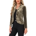 thumbnail image 4 of INSPIRE CHIC Women's Notched Lapel Long Sleeve Button Velvet Blazer XS Taupe, 4 of 6