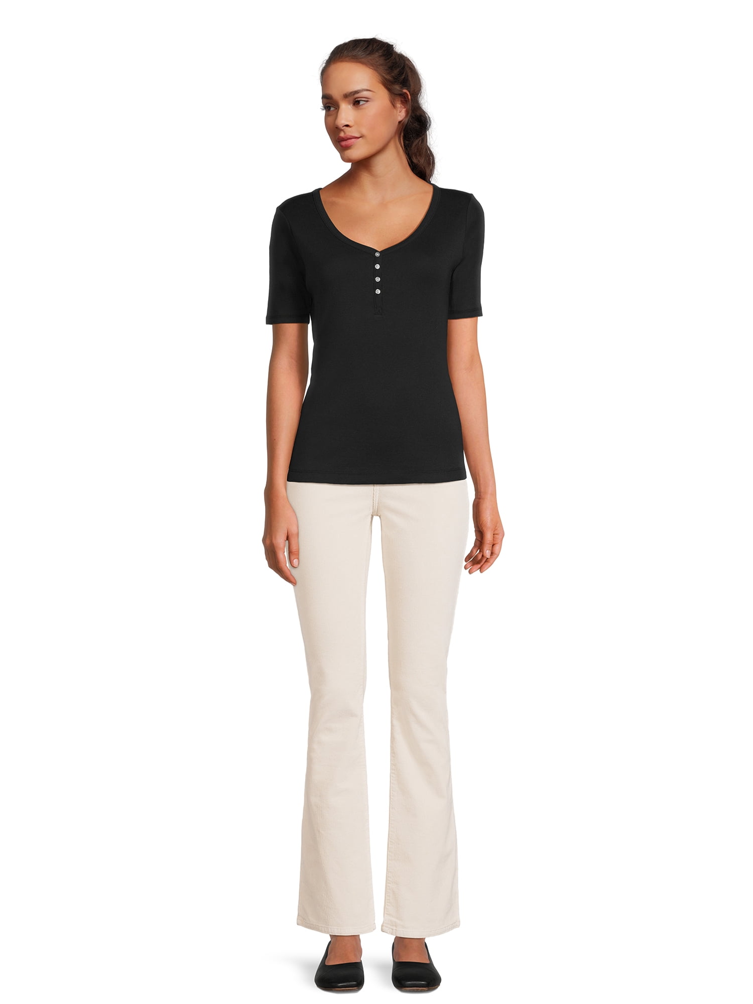 RealSize Women's Ribbed Henley Shirt, Sizes XS-3XL