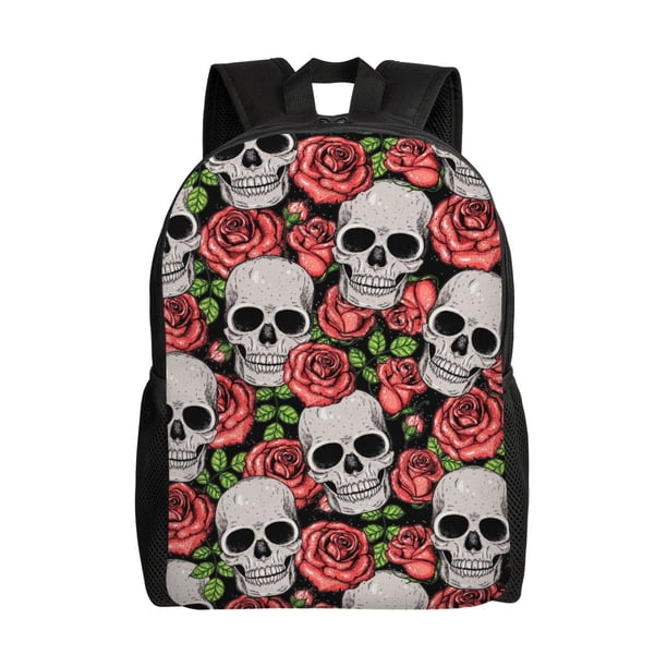 Balery Skull and Roses Mochila - Mochila Estilosa y Duradera para Laptop de 15 Pulgadas con Tela Oxford Impermeable