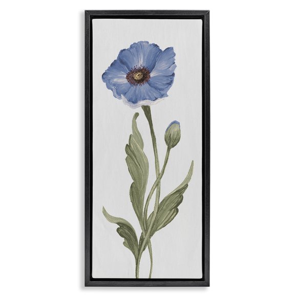 Stupell Industries Transitional Blooming Blue Poppy Black Floating Frame Canvas Art, 11 x 25, by Elizabeth Medley