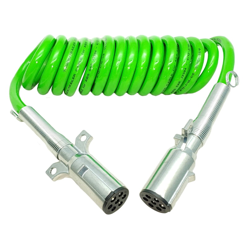 7 Way ABS 15 Inch Green Coil Trailer Electric Cable Power Cord 12 Inch