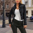 thumbnail image 2 of Zefriona Womens Slim Fit Denim Jacket Beaded Detail Long Sleeve Button Down Casual Jean Coat Black Size M, 2 of 3