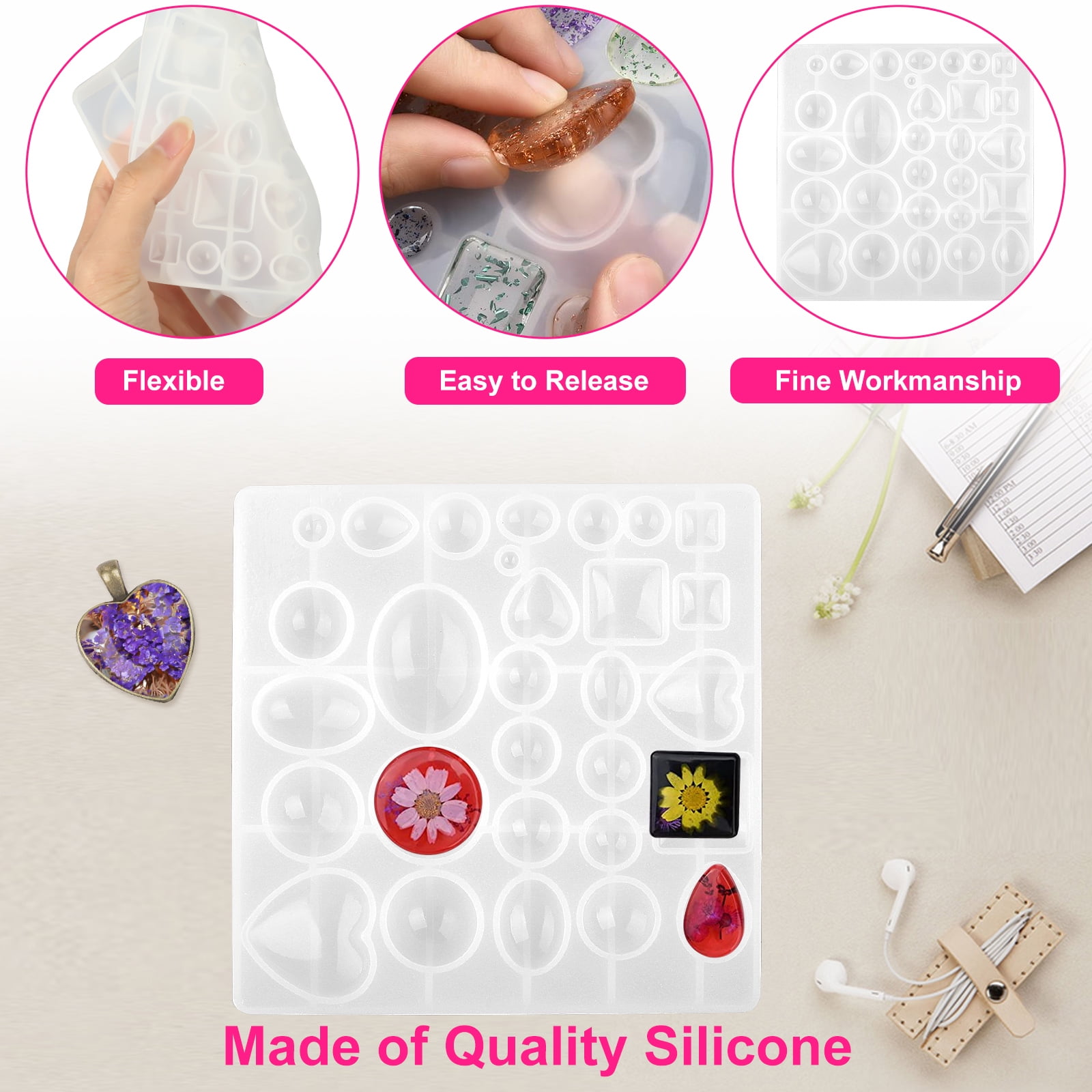 Bekecidi 142 Pieces Epoxy Resin Molds Earring Making Kit, Silicone Molds  for Resin Casting Resin Jewelry Mold with Earring Hooks Pendant Molds for  DIY