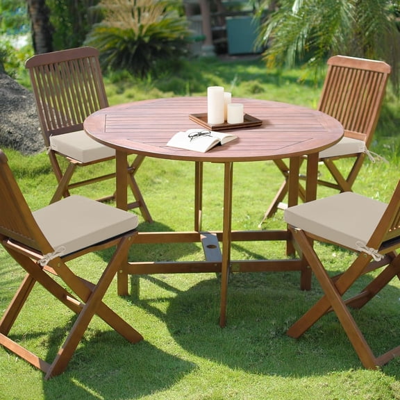 Outdoor Chair Cushions Set of 4: Waterproof & Fade Resistant Seat Cushion for Furniture - 19 x 19 x 2 Inch Chair Pads with Ties and Hidden Zipper - Chair Cushion Replacement, Beige