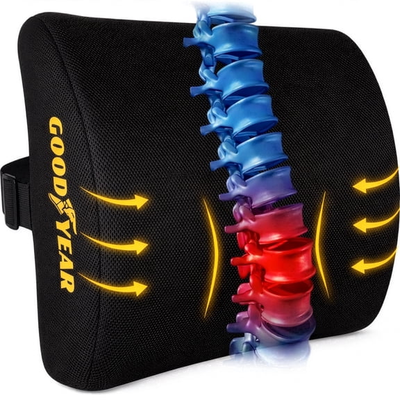 Goodyear Lumbar Pillow for Car, Memory Foam Back Pillow for Office Chair and Home, Relief with Support, Black