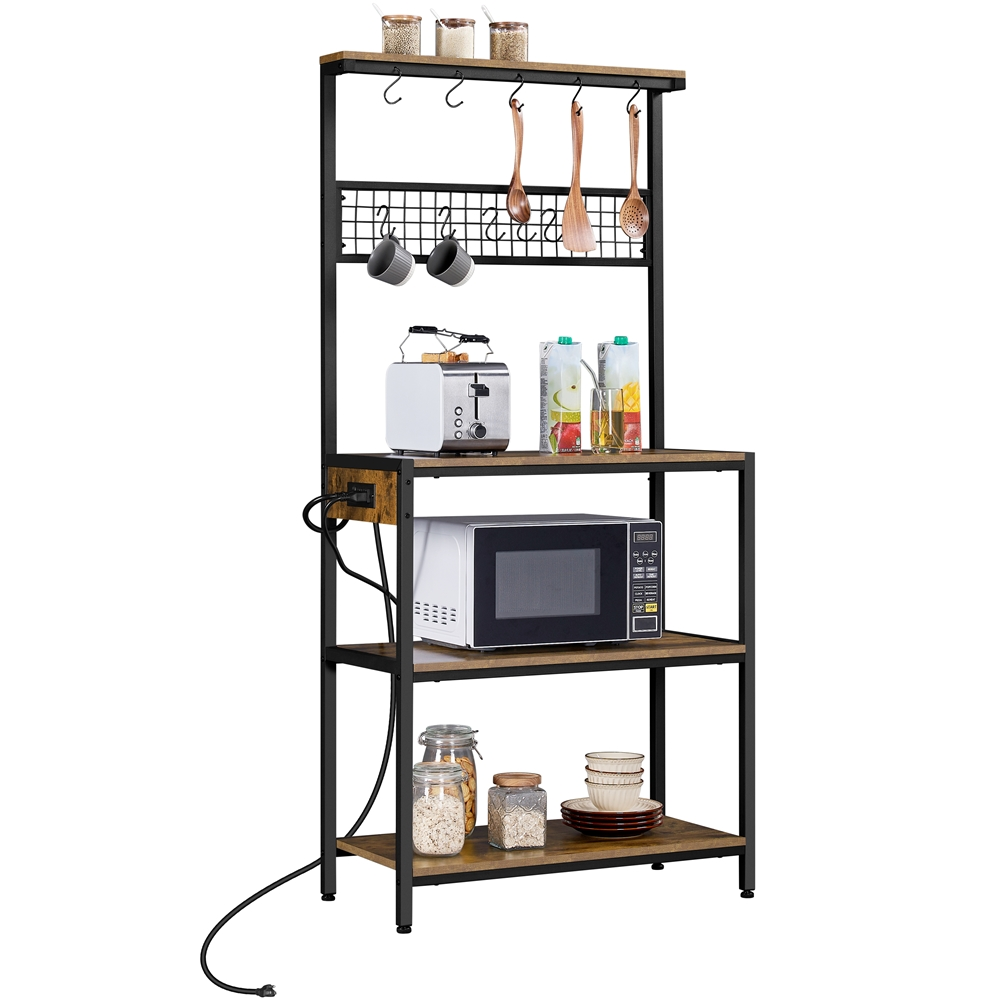 Topeakmart 4tire Baker’s Rack with Power Outlet with 10 Hooks & Adjustable Feet for Kitchen