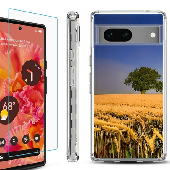 OneToughShield ® for Google Pixel 7a Shockproof Bumper Phone Case, with Tempered Glass Screen Protector - Wheatfield