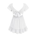 thumbnail image 4 of Gubotare Robe pour Adolescentes Filles Été Robes à Bretelles Fluide à Étages Froncée Smockée Dos Décontractée de Plage Robe d'Été Taille 12-13 (Blanc, 12-13 Ans), 4 of 5