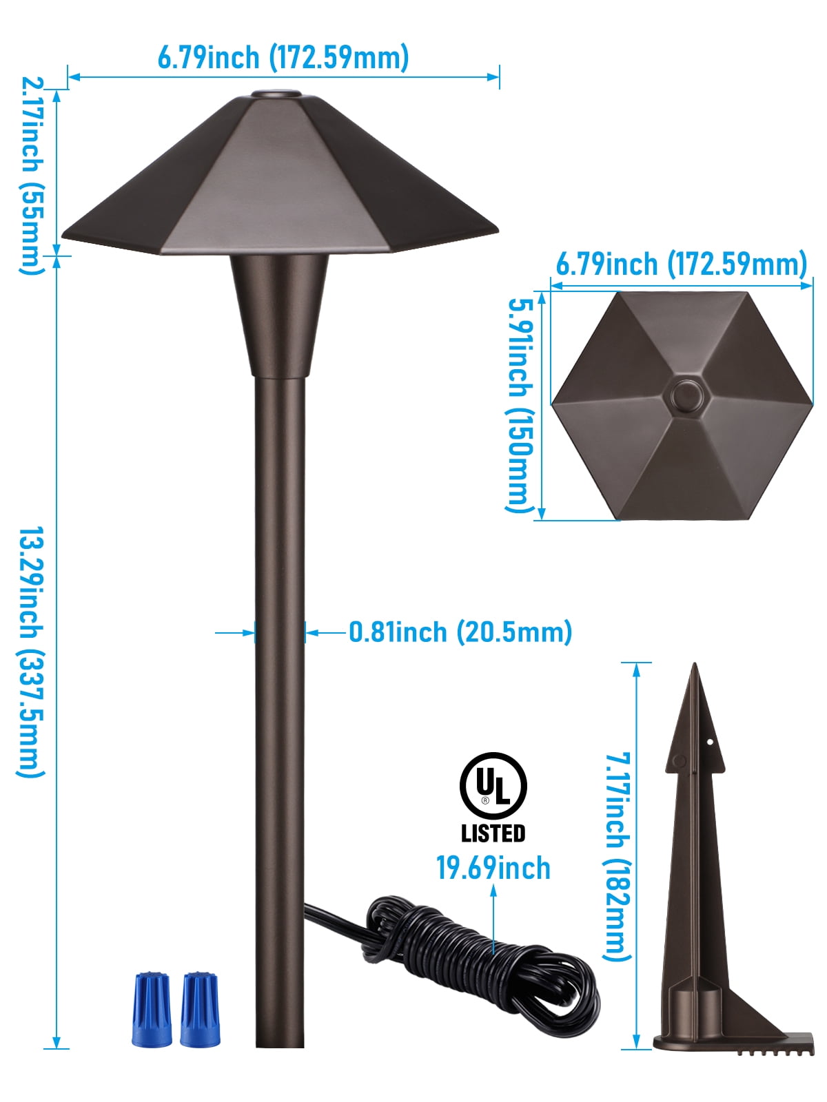 12 Pack 5CCT LED Landscape Pathway Lights, 1800K/2700K/3000K/4000K/5000K, 12-24V AC/DC Low Voltage, IP65 Waterproof, Oil Rubbed Bronze Aluminum