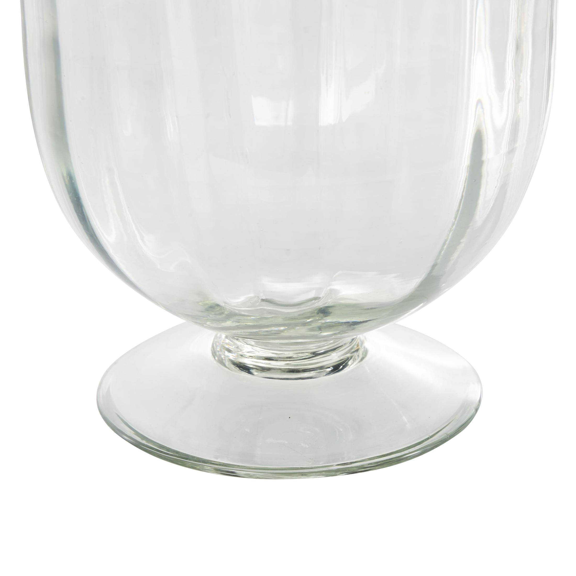 DecMode Glass Ribbed Fluted Candle Holder with Elevated Base