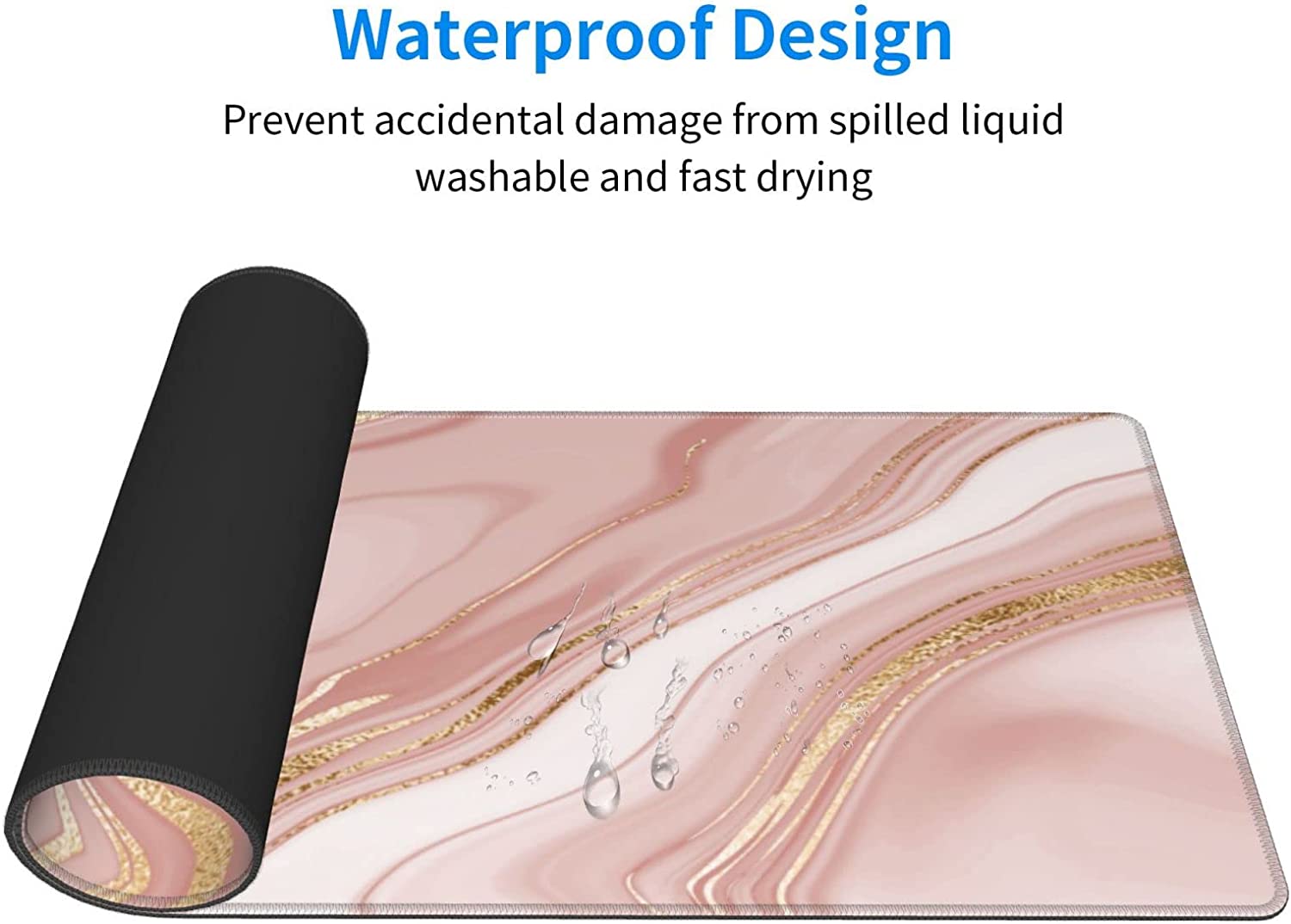 Marble Pink Mouse Pad, Extended Desktop Large Gaming Mousepad with Gold Texture, Waterproof Non-Slip Big Long Full Makeup Mat for Laptop, Keyboard, Computer for Decor Women Office, XL 31.5 * 11.8 in