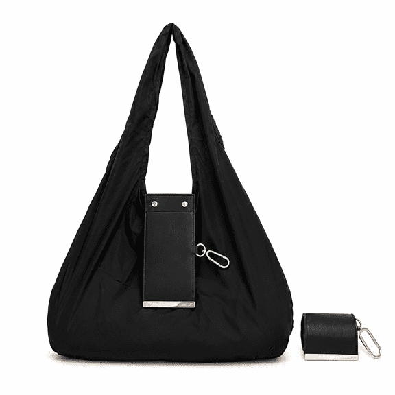 Keychain Tote Bag, 15 in Nylon Reusable Shopping Bag, Large Capacity Portable Grocery Bag with Handheld and Shoulder Carry Design for Daily Errands, Travel and Storage