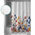 thumbnail image 4 of Blue and Shower Curtain, 66" x 72", Yellow Poppy Watercolor Floral Plants Waterproof Bathroom Curtain Washable Shower Curtain Set with 12 Hooks, 4 of 6