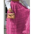 thumbnail image 6 of Women's Tulle Midi Skirt Elastic High Waist A-Line Ruffle Tiered Layered Mesh Puffy Long Maxi Skirt, 6 of 11