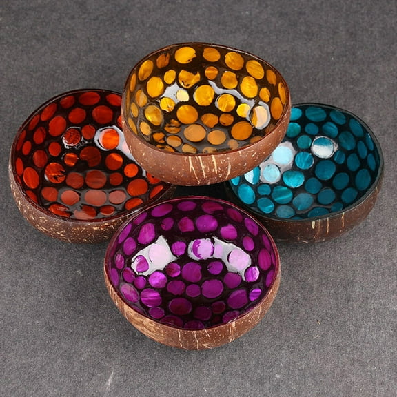 Soimiss Blue Coconut Shell Bowl for Home Use Unique Natural Design with Dot Patterns Not for Direct Food Contact 4.5 Inches Diameter