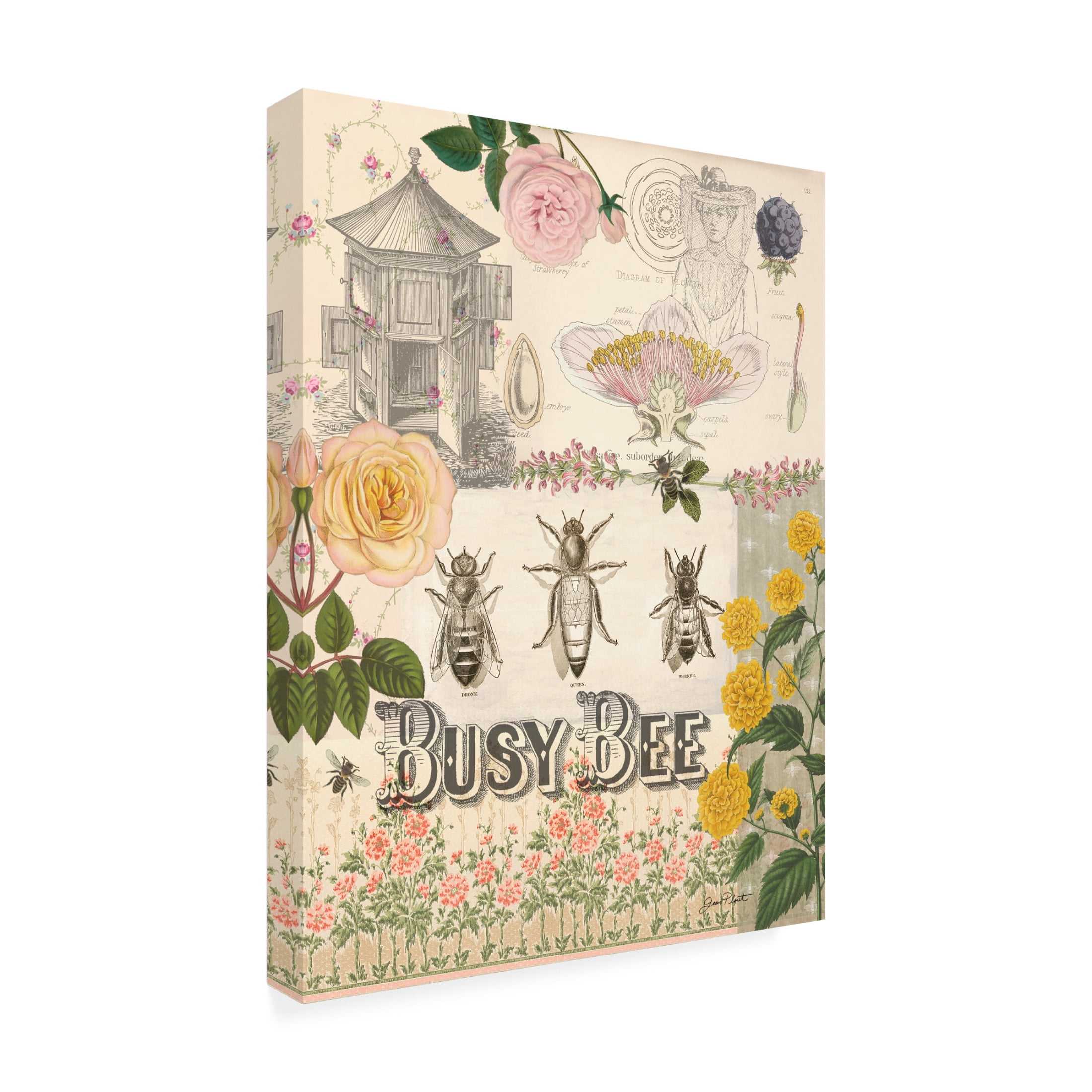 Canvas Wall Art - Jean Plout 'Busy Bee' Wall Art for Living Room, Bedroom, or Office Décor by Trademark Fine Art - 18 x 24 Inches