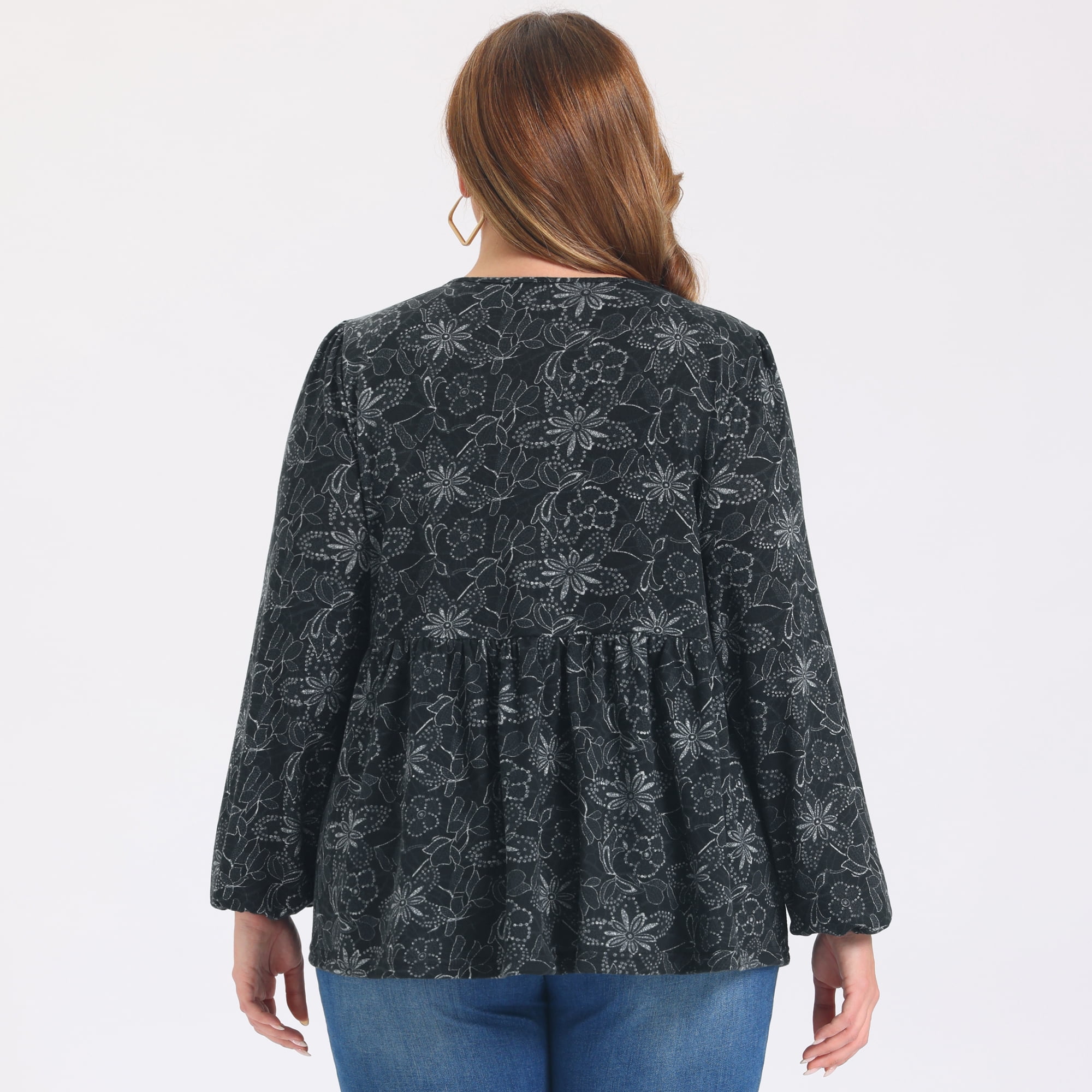 DARING DIVA Women's Plus Babydoll V Neck Lantern Sleeve Blouses 4X Black