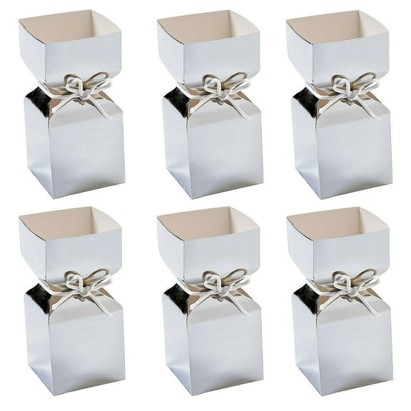 Fun Express Silver Foil Vertical Square Hourglass Favor Boxes - Bulk 48 Pc