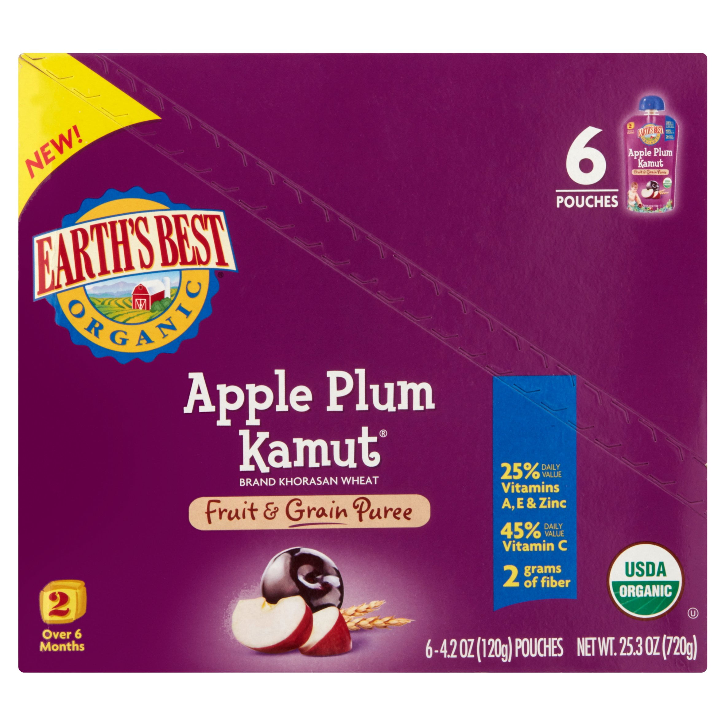 Earth's Best Organic Apple Plum Kamut Fruit & Grain Puree Stage 2 Over 6 Months, 4.2 oz, 6... by Earth%27s Best