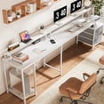 thumbnail image 3 of 66" L Computer Desk, LED Gaming Desk with Drawers and Power Outlets, L Shaped Desk with Monitor Stand, Long Office Corner Desk with Shelves in White, 3 of 8