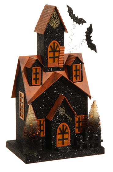 Halloween 14.25" LED Lighted Glitter Drenched Haunted House Table Top Decoration