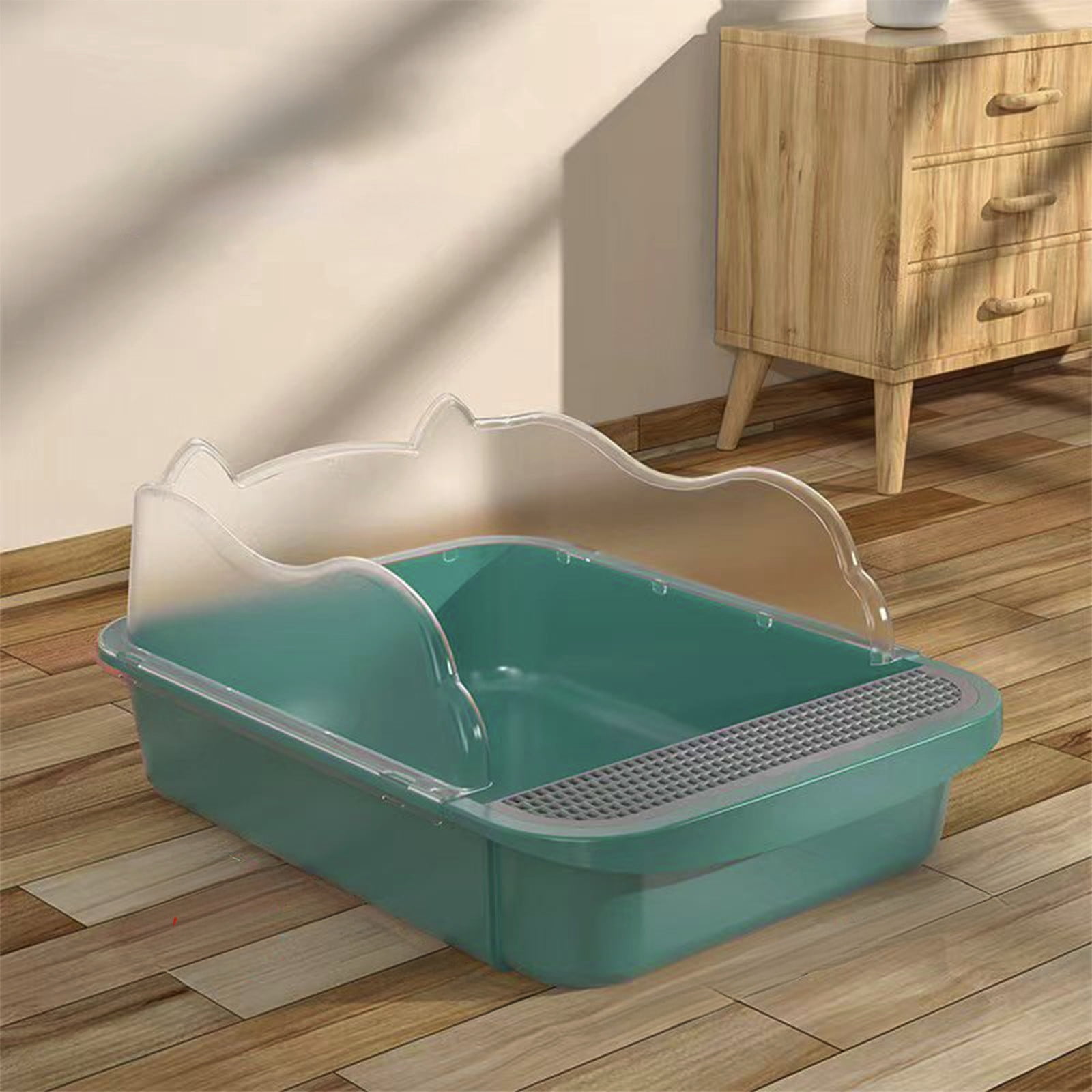 Semi Enclosed High Side Cat Litter Box with Splash Guard, Includes Litter Scoop and Hook, Large Plastic Tray for Indoor Cats, Leak Proof Design Easy to Clean