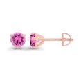thumbnail image 2 of Decadence Rose Gold Plated 925 Sterling Silver 5mm Round 3 Prong Martini Set Created Pink Sapphire Birthstone Screwback Stud Earrings, 2 of 7