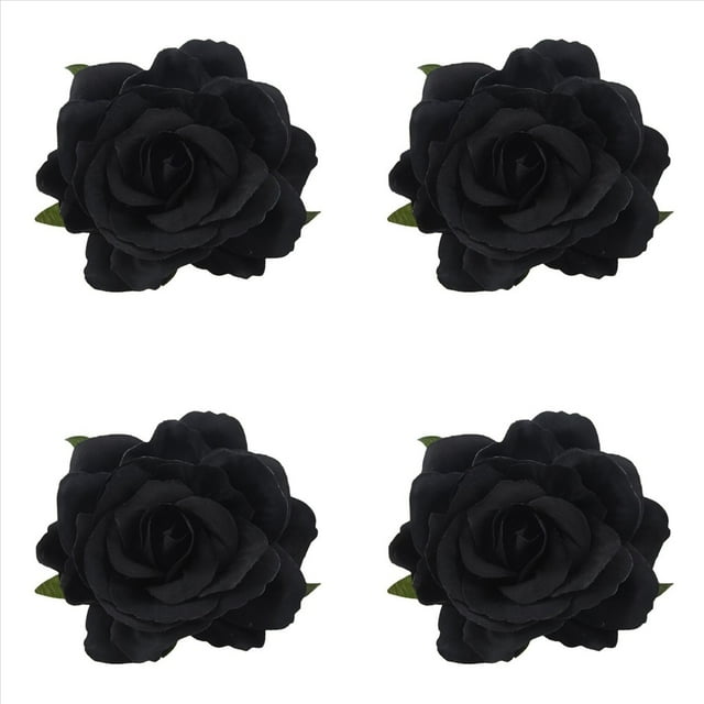 4X Seda Pelo de la Flor Broche de la Boda Ramillete Clip de la Flor 8 cm Broche Accesorios - Negro