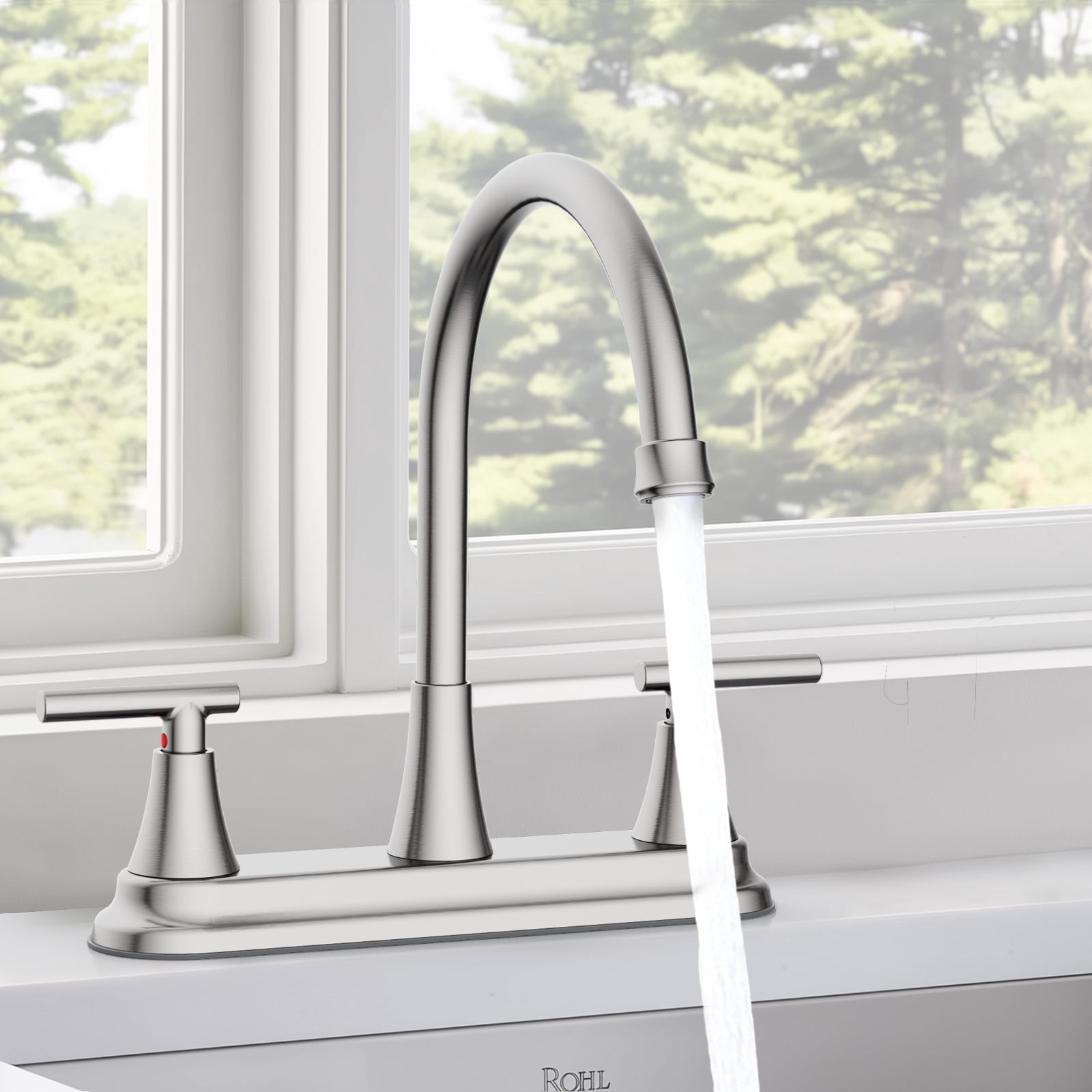 KINGTACK Two Handles Kitchen Faucet, 3 Hole or 4 Holel Faucet for Kitchen Sink, Brushed Nickel