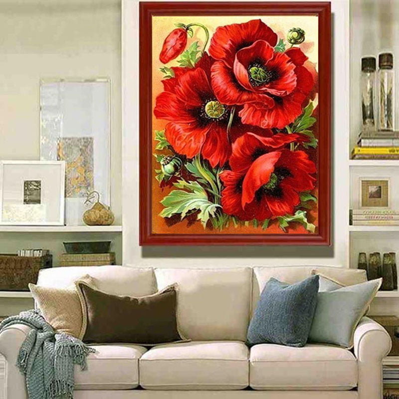 1set CLssia Flowers red rose Diamond embroidery paint cross stitch home^decor CL 