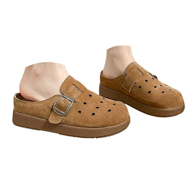 IUJSOY Sabots pour Femmes en Suède Ajouré à Enfiler Mules Chaussures Semelle en Liège Sandales à Plateforme Pantoufles